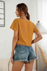 Decorative Button V-Neck Tied Blouse