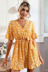 Printed Surplice Neck Ruffled Romper