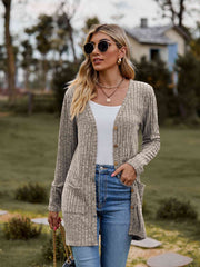 Ribbed Button-Up Cardigan with Pockets