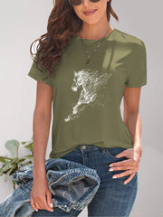 Horse Round Neck Short Sleeve T-Shirt