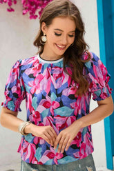 Floral Round Neck Puff Sleeve Top