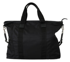 Black Travel Tote Shoulder Borse Leather Nylon Bag