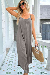 Round Neck Pocketed Sleeveless Jumpsuit