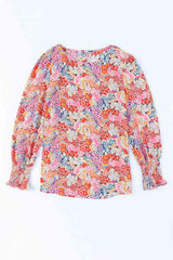 Floral Print Long Puff Sleeve Blouse
