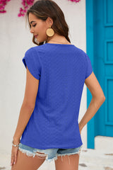 Eyelet Round Neck Short Sleeve T-Shirt