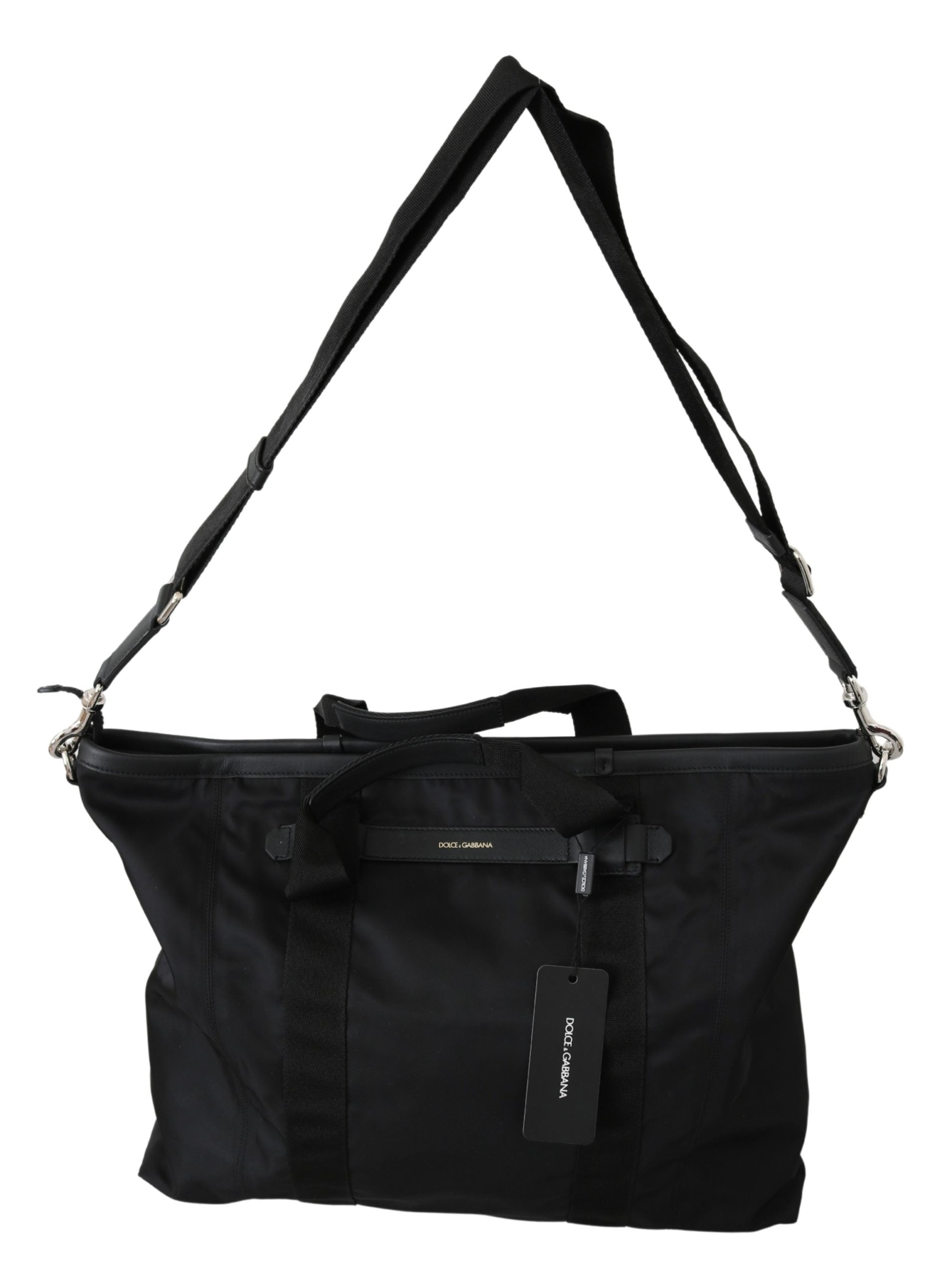 Black Travel Tote Shoulder Borse Leather Nylon Bag