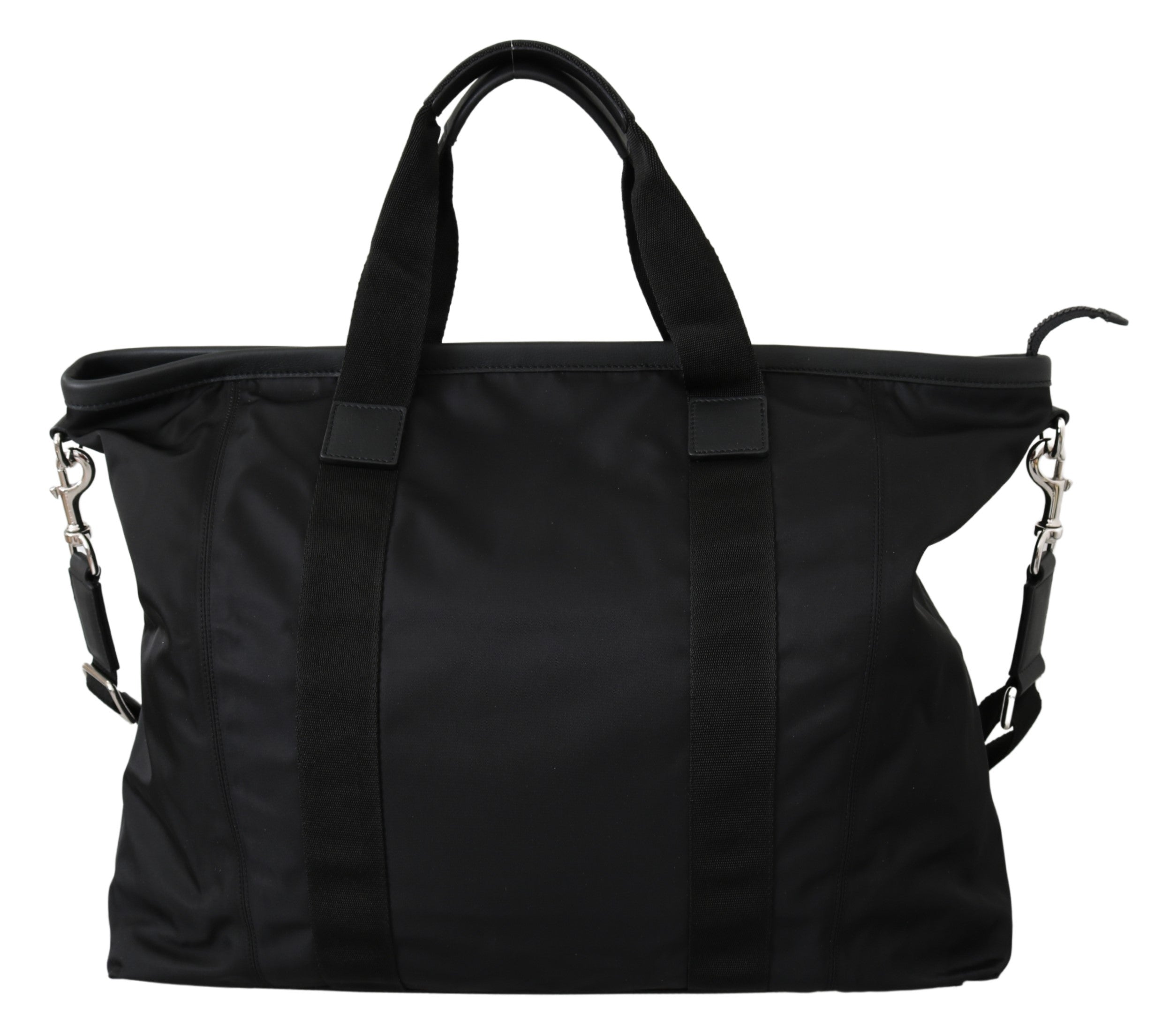 Black Travel Tote Shoulder Borse Leather Nylon Bag