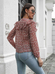 Printed Statement Collar Long Sleeve Blouse