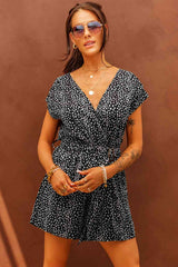 Printed Short Sleeve Romper with Belt