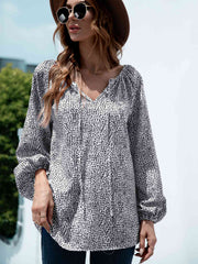 Printed Tie-Neck Balloon Sleeve Blouse